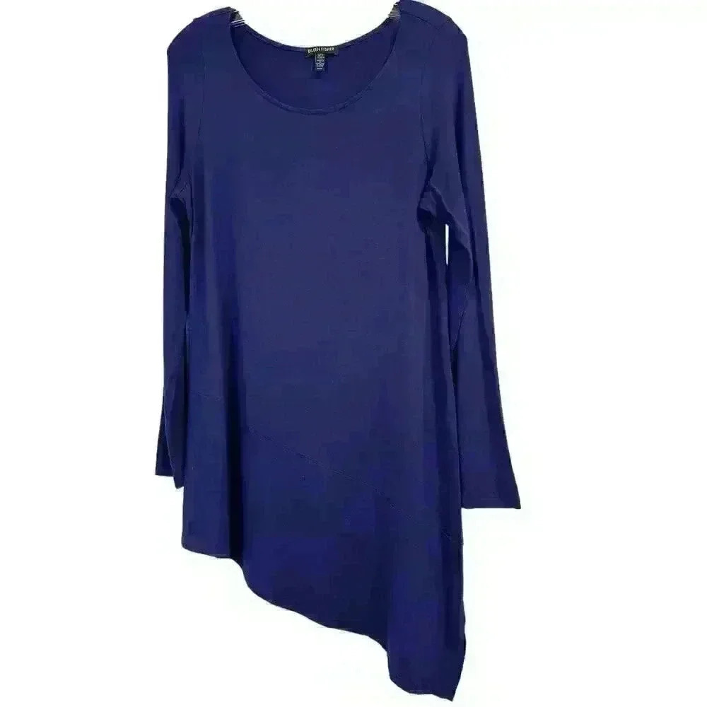 Eileen Fisher Bateau Neck Asymmetrical Jersey Long Sleeve Tunic Size M